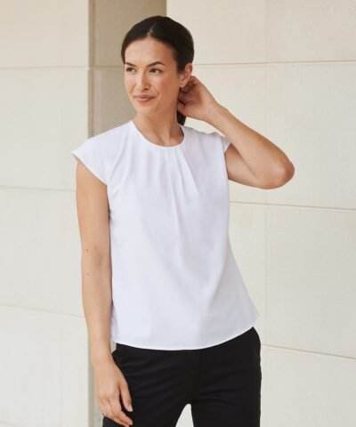 Henbury Women's pleat front short sleeve blouse - Cap | Xcel UK