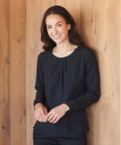 Henbury Women's pleat front long sleeve blouse - Blouses | Xcel UK