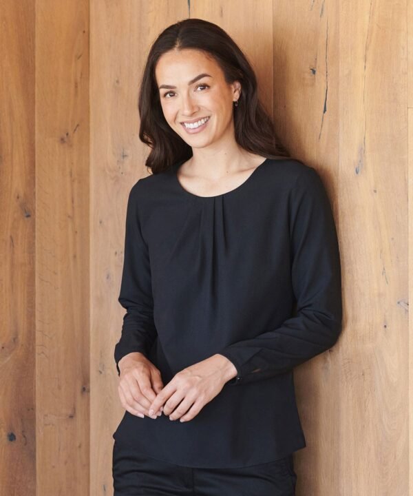 Henbury Women's pleat front long sleeve blouse - Blouses | Xcel UK