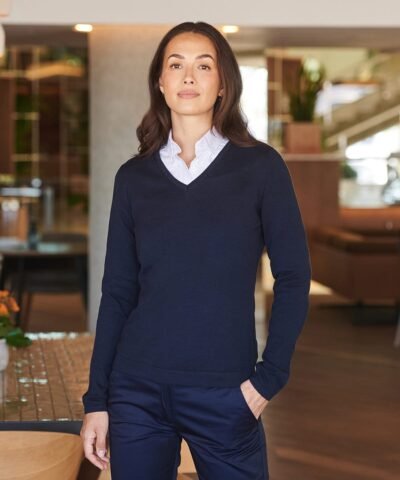 Henbury Women's 12 gauge v-neck jumper - Knitted Jumpers | Xcel UK
