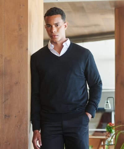Henbury Cashmere touch acrylic v-neck jumper - Knitted Jumpers | Xcel UK