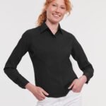Russell Collection Women's long sleeve polycotton easycare fitted poplin shirt - Shirts | Xcel UK