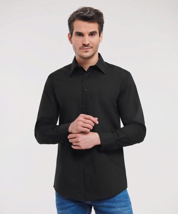 Russell Collection Long sleeve polycotton easycare fitted poplin shirt - Shirts | Xcel UK