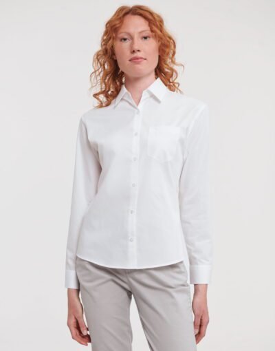 Russell Collection Women’s long sleeve 100% cotton poplin shirt