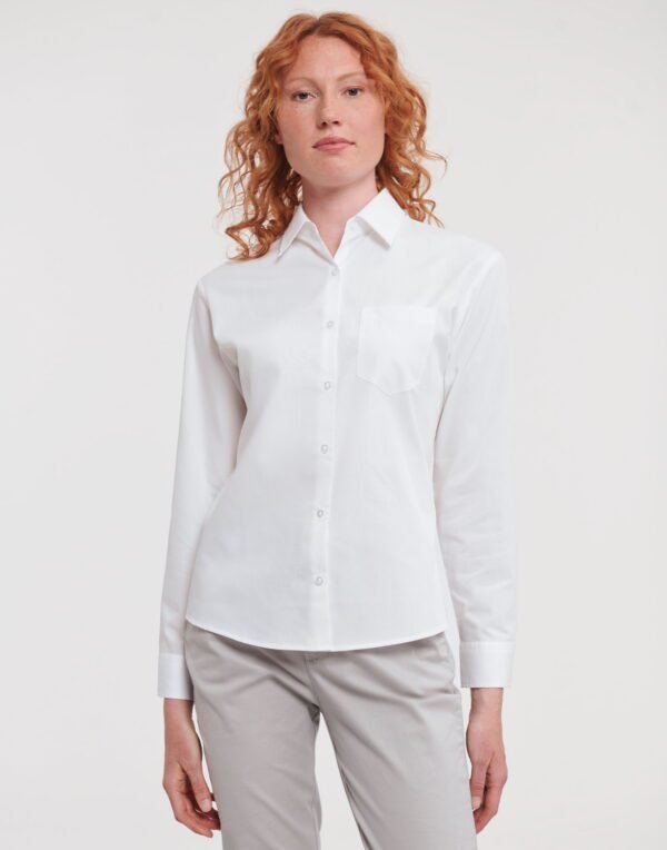 Russell Collection Women’s long sleeve 100% cotton poplin shirt