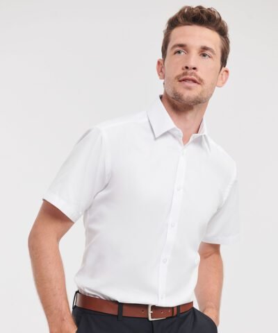 Russell Collection Short sleeve herringbone shirt - Shirts | Xcel UK