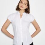 Kit Women's continental blouse mandarin collar cap sleeve (tailored fit) - Blouses | Xcel UK