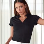 Kit Women's corporate short-sleeved top v-neck mandarin collar (regular fit) - T-Shirts | Xcel UK