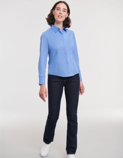 Russell Collection Ladies' L/Sleeve Polycotton Shirt - Corporate Wear | Xcel UK