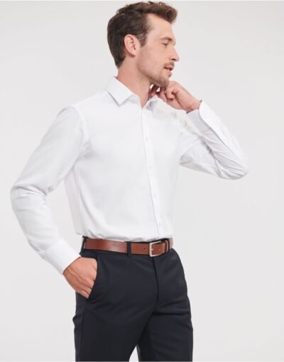 Russell Collection Men's L/Sleeve Herringbone Shirt - Corporate Wear | Xcel UK