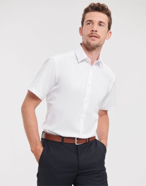 963M Russell Collection Men's S/Sleeve Herringbone Shirt Corporate Wear