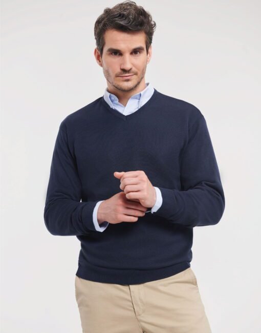 710M Russell Collection Men's V-Neck Knitted Pullover Corporate Wear