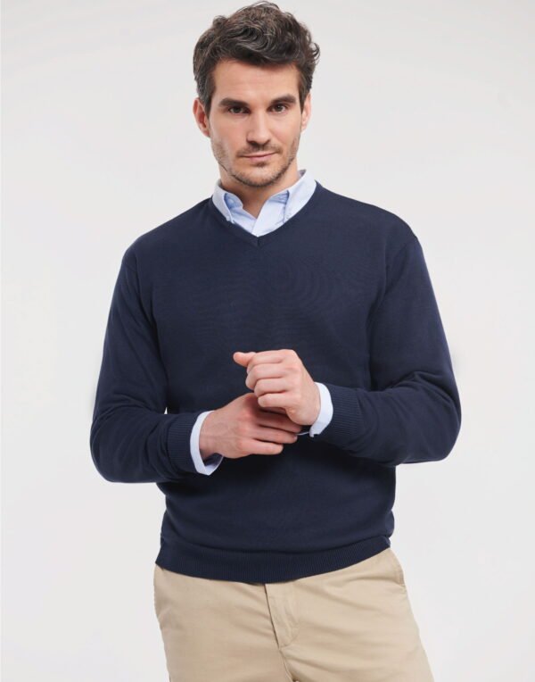 710M Russell Collection Men's V-Neck Knitted Pullover Corporate Wear