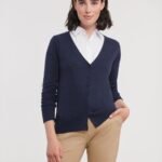 Russell Collection Ladies' V-Neck Knitted Cardigan - T-Shirt | Xcel UK