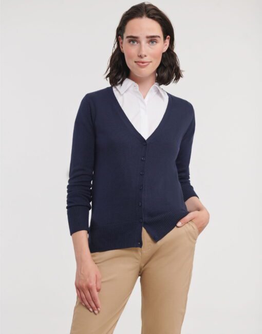 715F Russell Collection Ladies' V-Neck Knitted Cardigan Corporate Wear