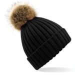 Beechfield Faux Fur Pom Pom Chunky Beanie HEADWEAR - Beanie Hat | Xcel UK