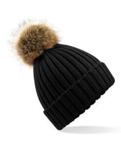 B412 Beechfield  Faux Fur Pom Pom Chunky Beanie HEADWEAR