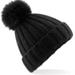Beechfield Verbier Faux Fur Pop Pom Chunky Beanie HEADWEAR - Beanie Hat | Xcel UK