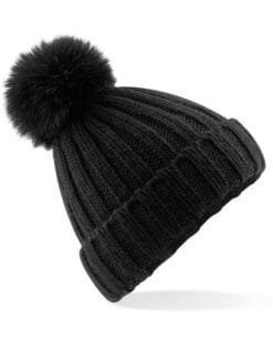 B413 Beechfield  Verbier Faux Fur Pop Pom Chunky Beanie HEADWEAR