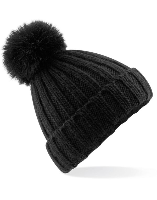 Beechfield Verbier Faux Fur Pop Pom Chunky Beanie HEADWEAR - Beanie Hat | Xcel UK