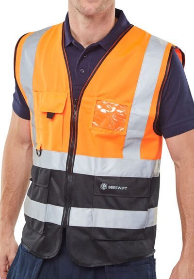 Beeswift Hi-Vis Two Tone Executive ID Vest - High Visibility Waistcoats/Vests | Xcel UK