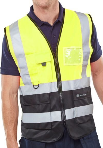 Beeswift Hi-Vis Two Tone Executive ID Vest - High Visibility Waistcoats/Vests | Xcel UK