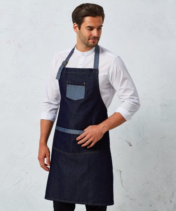 Premier Domain contrast denim bib apron - Aprons | Xcel UK