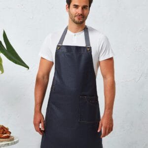 Premier District waxed-look denim bib apron