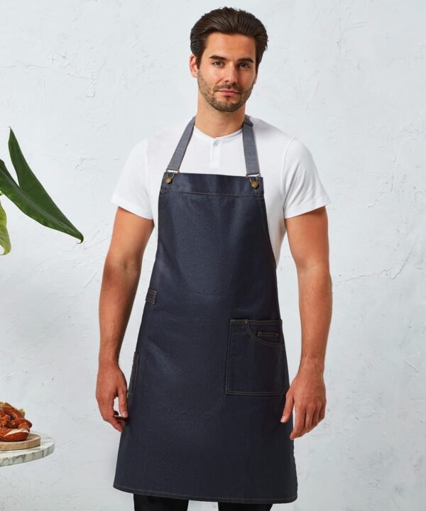 Premier District waxed-look denim bib apron - Aprons | Xcel UK