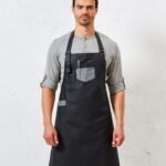 Premier Division waxed-look denim bib apron with faux leather - Aprons | Xcel UK