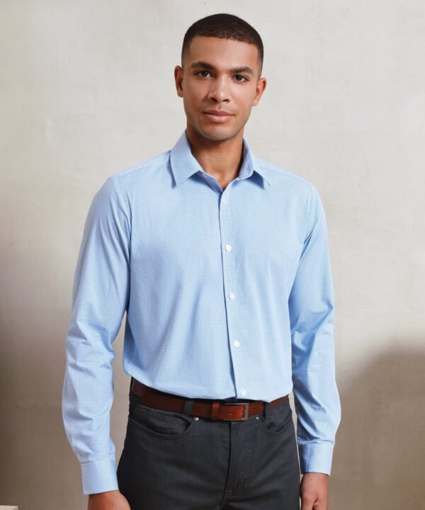 Premier Microcheck (gingham) long sleeve cotton shirt - Shirts | Xcel UK