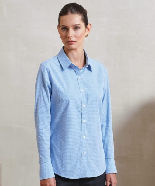 Premier Women's microcheck (gingham) long sleeve cotton shirt