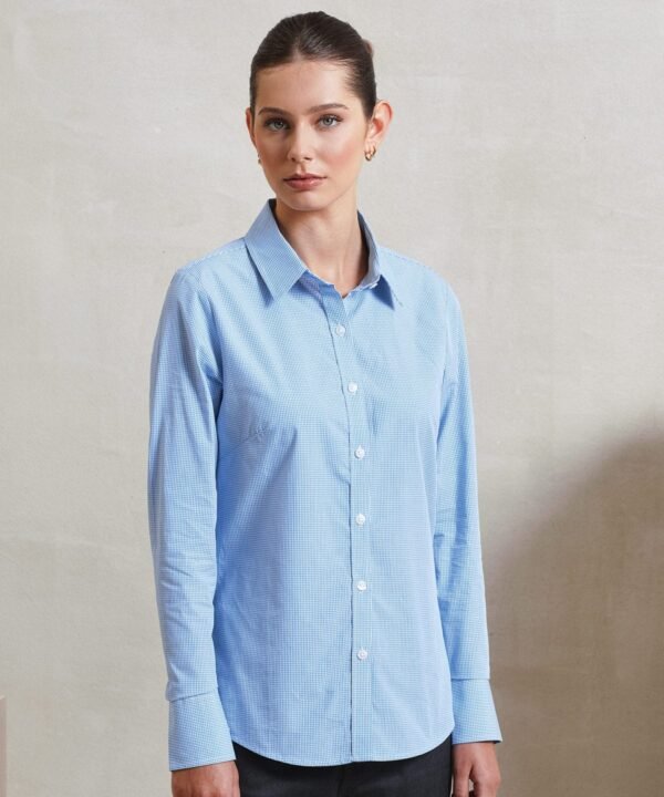 Premier Women's microcheck (gingham) long sleeve cotton shirt - Shirts | Xcel UK