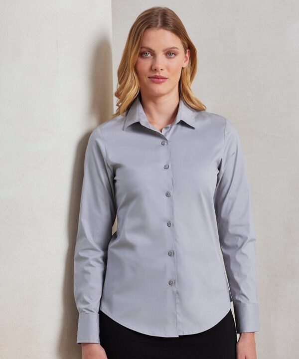 Premier Women's stretch fit cotton poplin long sleeve blouse - Shirt | Xcel UK