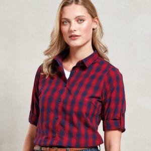 Premier Women’s mulligan check cotton long sleeve shirt