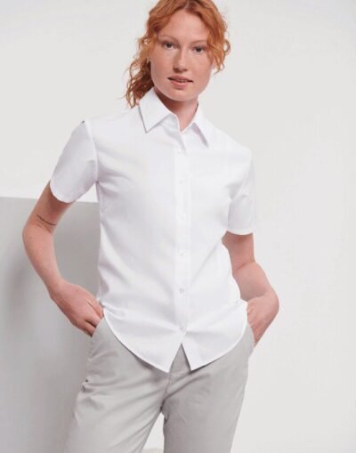 Russell Athletic LADIES SHORT SLEEVE TAILORED OXFORD SHIRT — Custom Embroidery Available