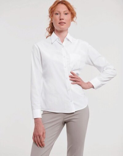 Russell Athletic LADIES LONG SLEEVE POLYCOTTON POPLIN SHIRT — Custom Embroidery Available