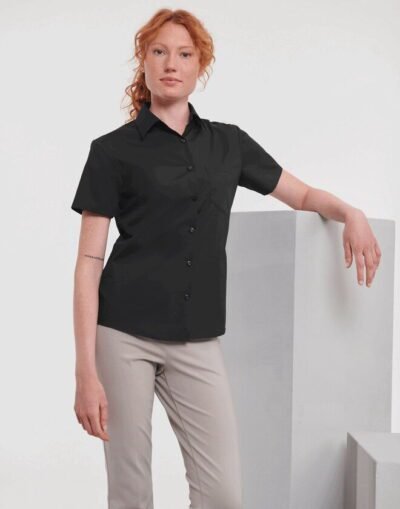 Russell Athletic LADIES SHORT SLEEVE POLYCOTTON POPLIN SHIRT — Custom Embroidery Available