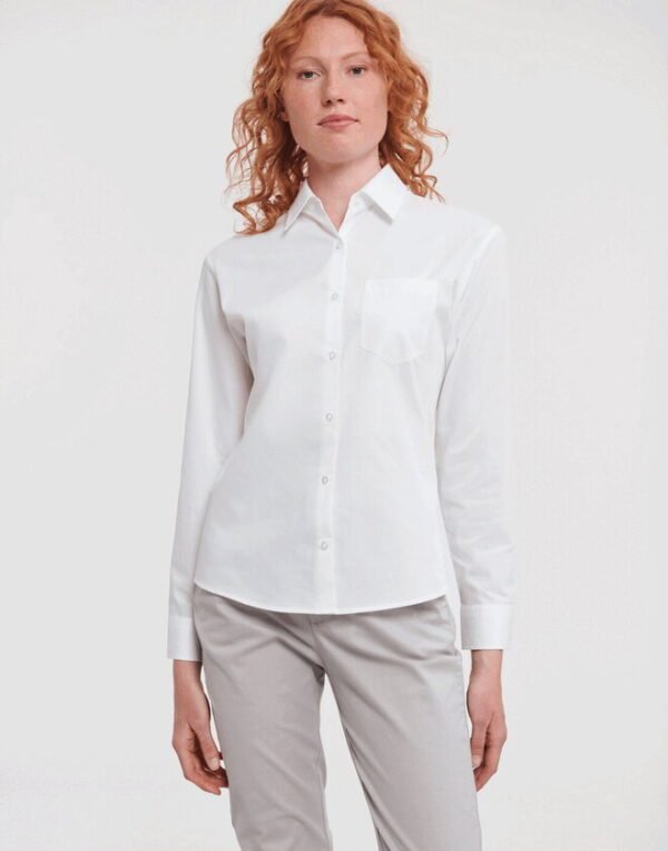 Russell Athletic LADIES LONG SLEEVE PURE COTTON POPLIN SHIRT — Custom Embroidery Available