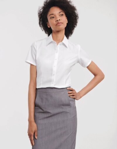 Russell Athletic LADIES SHORT SLEEVE HERRINGBONE SHIRT — Custom Embroidery Available