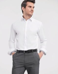 Russell Athletic LONG SLEEVE TAILORED CONTRAST HERRINGBONE SHIRT
