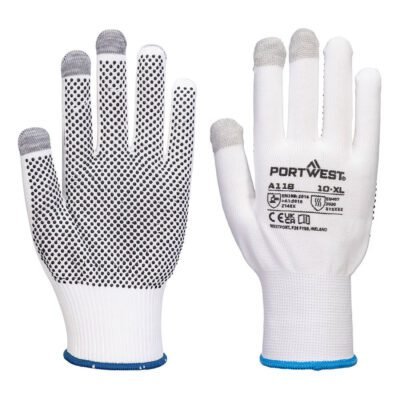 Portwest Grip 13 PVC Dotted Touchscreen Glove (Pk12) — Custom Embroidery Available