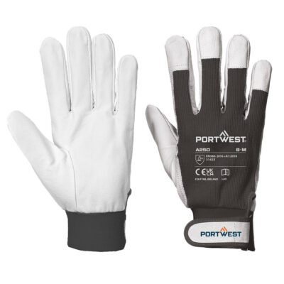 Portwest Leather 110 Grain Palm Mechanical Glove — Custom Embroidery Available
