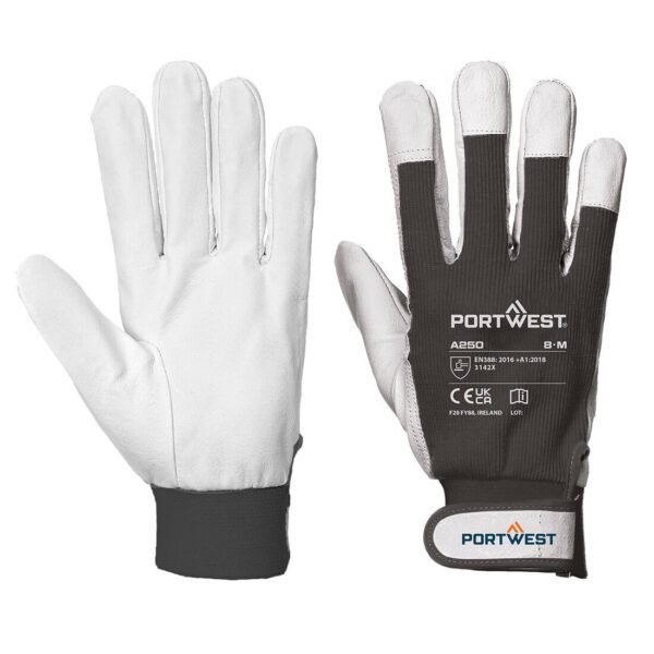 Portwest Leather 110 Grain Palm Mechanical Glove — Custom Embroidery Available