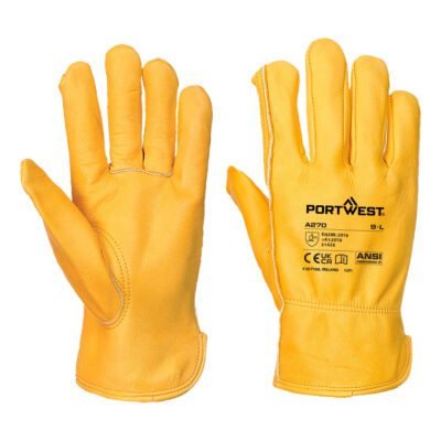 Portwest Leather Driver 100 Cow Grain Glove — Custom Embroidery Available
