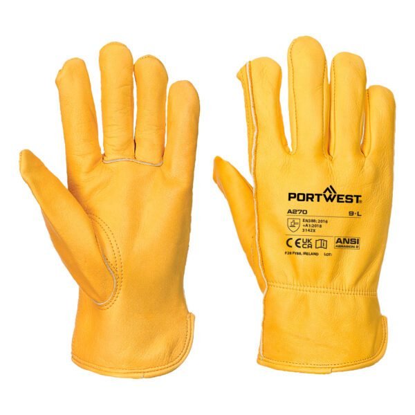 Portwest Leather Driver 100 Cow Grain Glove — Custom Embroidery Available