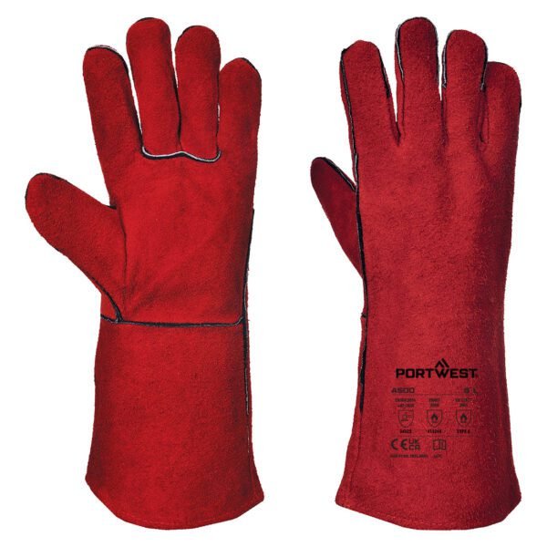 Portwest Welders 210 Split Leather Red Gauntlet — Custom Embroidery Available