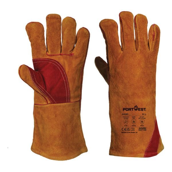 Portwest Welders 330 Split Leather Reinforced Palm Gauntlet — Custom Embroidery Available