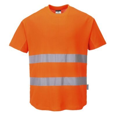 Portwest Hi-Vis Cotton Comfort Mesh Insert T-Shirt S/S — Custom Embroidery Available