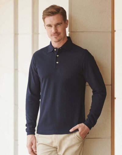 Henbury LONG SLEEVE COTTON PIQUE POLO SHIRT